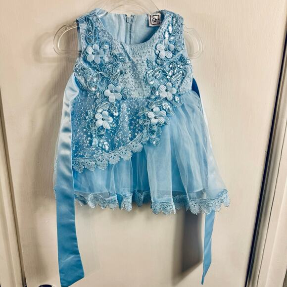 Blue Baby Ball Gown Flower Lace Tulle Dress 6–9M NWT - Picture 3 of 10